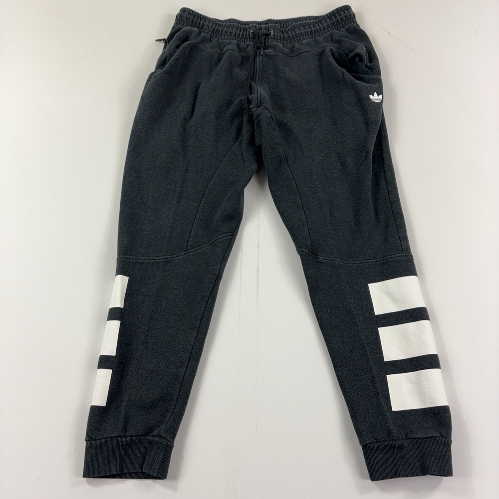 Adidas Originals SPRT Fleece Jogger Pants Black White 3 Stripes Zip Pocket Large